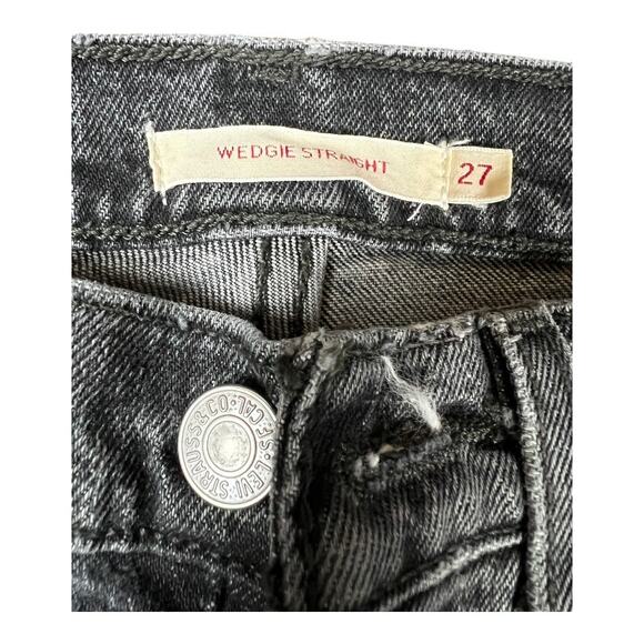 Levi's Premium Wedgie Straight Jeans Button Fly 27 Black Denim crop ankle - Picture 4 of 6
